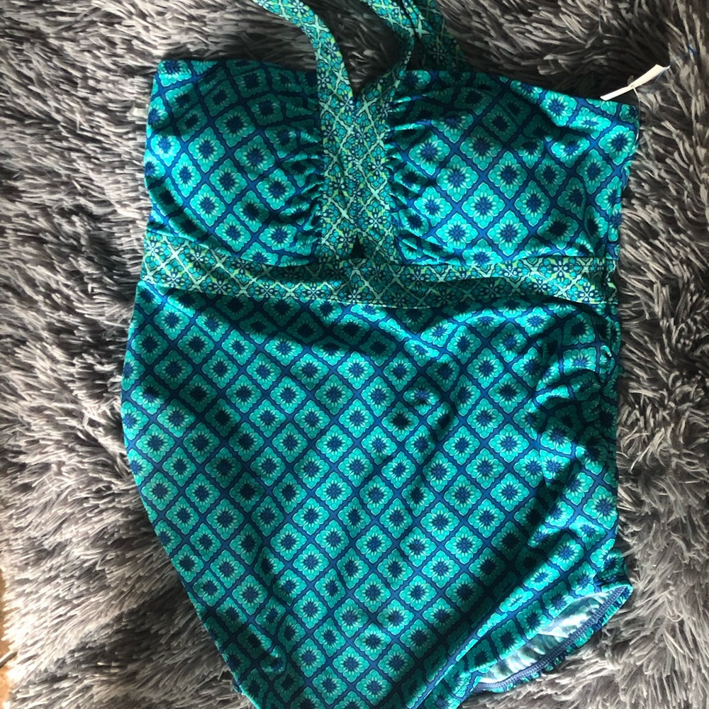 NWT Maternity Teal Patterned One-Piece Swimsuit by Beach Bump